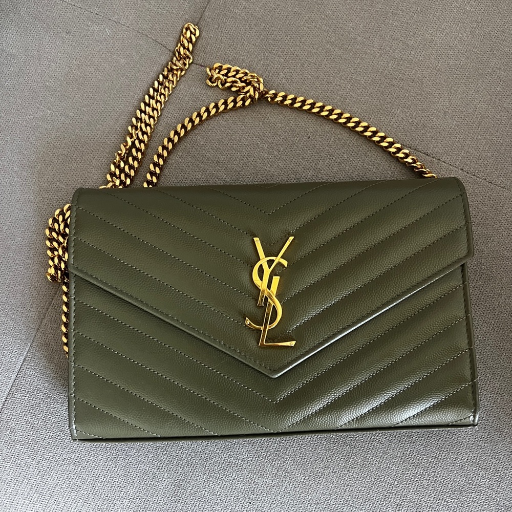 Yves Saint Laurent Olive Green Quilted Leather Chain Bag - Picture 1 of 2